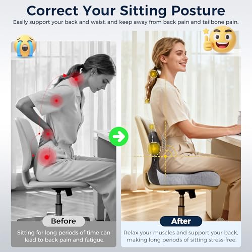 SSPATIOS Seat Cushion, Office Chair Seat Cushions for Office Chair with L-Shaped Ergonomic Design, Memory Foam Chair Cushi...