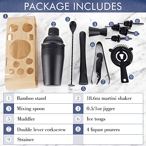 JNWINOG 12Pcs-Cocktail Shaker Set Stainless Steel Bartending Kit 18.6oz Cocktail Bar Set Cocktail Mix Drink Making Kit Pro...