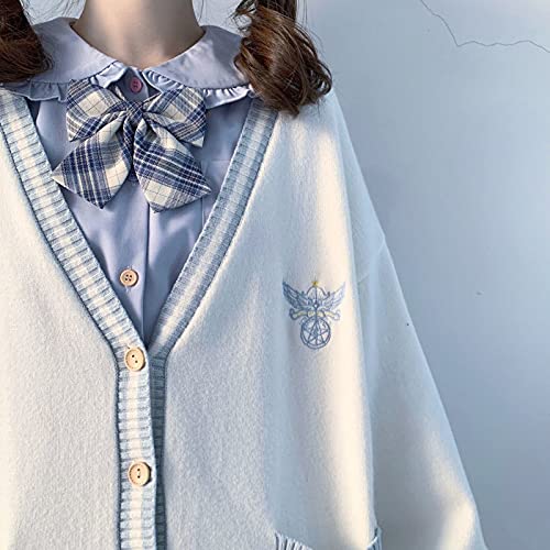Preppy Aesthetic Clothes for Teen Girls Cute Cardigan Kawaii Cardigan JK Uniform Knit Sweater Cute School Cosplay Sweater (M,A Blue)