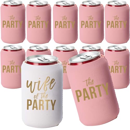 Wife of the Party and The Party Bachelorette Can Coolers - Set of 12, Perfect for Decorations and Bridesmaid Gifts (Dusty ...