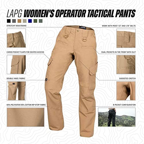 LA Police Gear LAPG Women's Uniform Tactical Pants, Elastic Waistband, Mid Rise, Relaxed Fit, Work Cargo Pants for Women