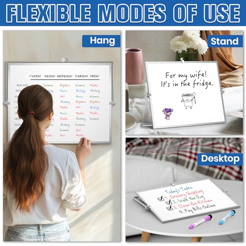 Grtard Dry Erase Magnetic White Board, 16''x12'' Double-Sided Desktop Whiteboard with Stand, Portable Small Whiteboard Se...