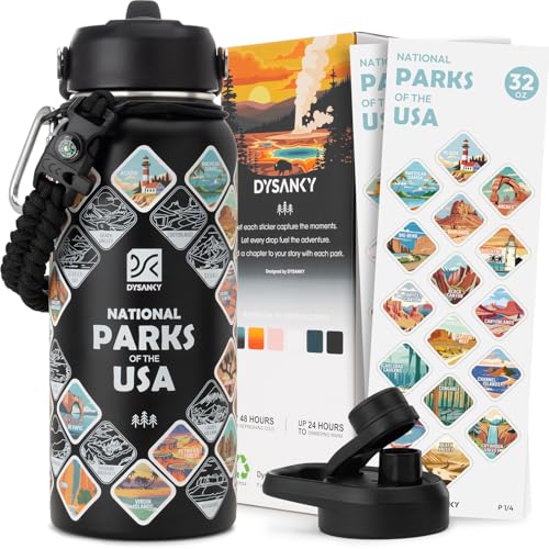 DYSANKY National Parks Water Bottle – 32 oz Insulated Stainless Steel Water Jug with 63 Hand-Drawn Park Stickers, Outdoor ...