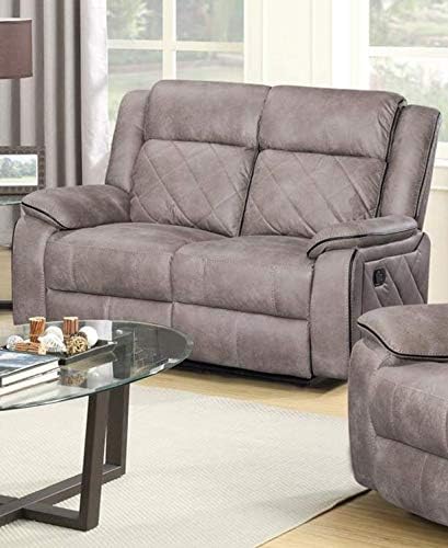 GTU Furniture Double Reclining Sofa and Loveseat, Grey Polished Microfiber Living Furniture Set (Sofa+Loveseat)