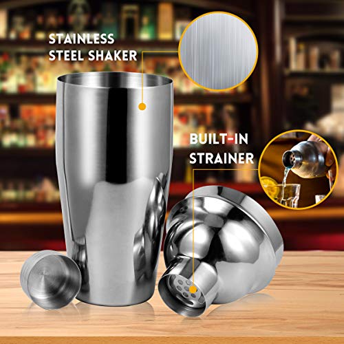 12-Piece Cocktail Shaker Set with Stand – 25oz Bartender Kit Including Shaker Jigger Muddler Bar Spoon Strainer Tongs 4 Po...