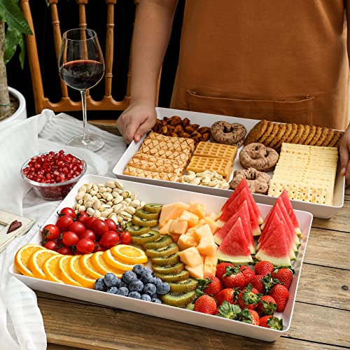 6 Pack, 16" x 11" Large White Serving Trays Set - Reusable Plastic Serving Platters for Cookie, Appetizer, Charcuterie, Sn...