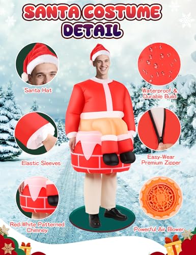 LETIME Inflatable Santa Costume Christmas Funny Blow up Santa Costume for Adults Holiday Parties, Cosplay, and Decorations