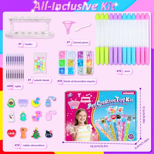 MOMUSE 50 Accessories DIY Pen Making Kit, Fun Pen Creator Studio – Making 12 Sparkly Pens with Sequins Beads, Creative Art...