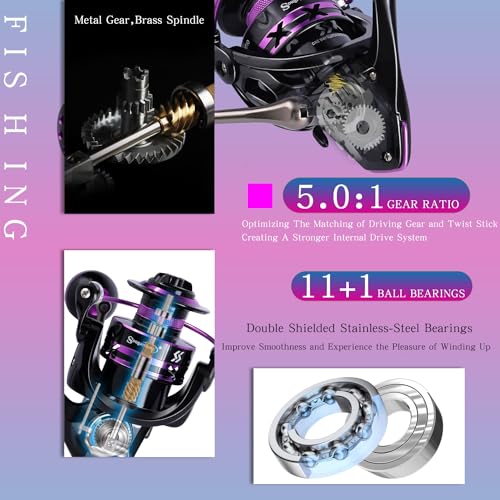 Sougayilang Spinning Fishing Combos, Carbon&Glass Fiber Composite 2 Piece Fishing Rods with 2000 Size Spinning Reel- 6'0"