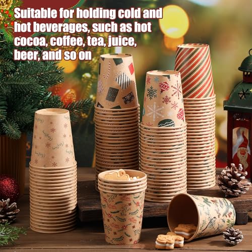 Qinyoung 120 Pcs Christmas Disposable Cups 8 oz Xmas Holiday Coffee Tea Paper Cups for Cold Beverage Hot Cocoa Chocolate D...