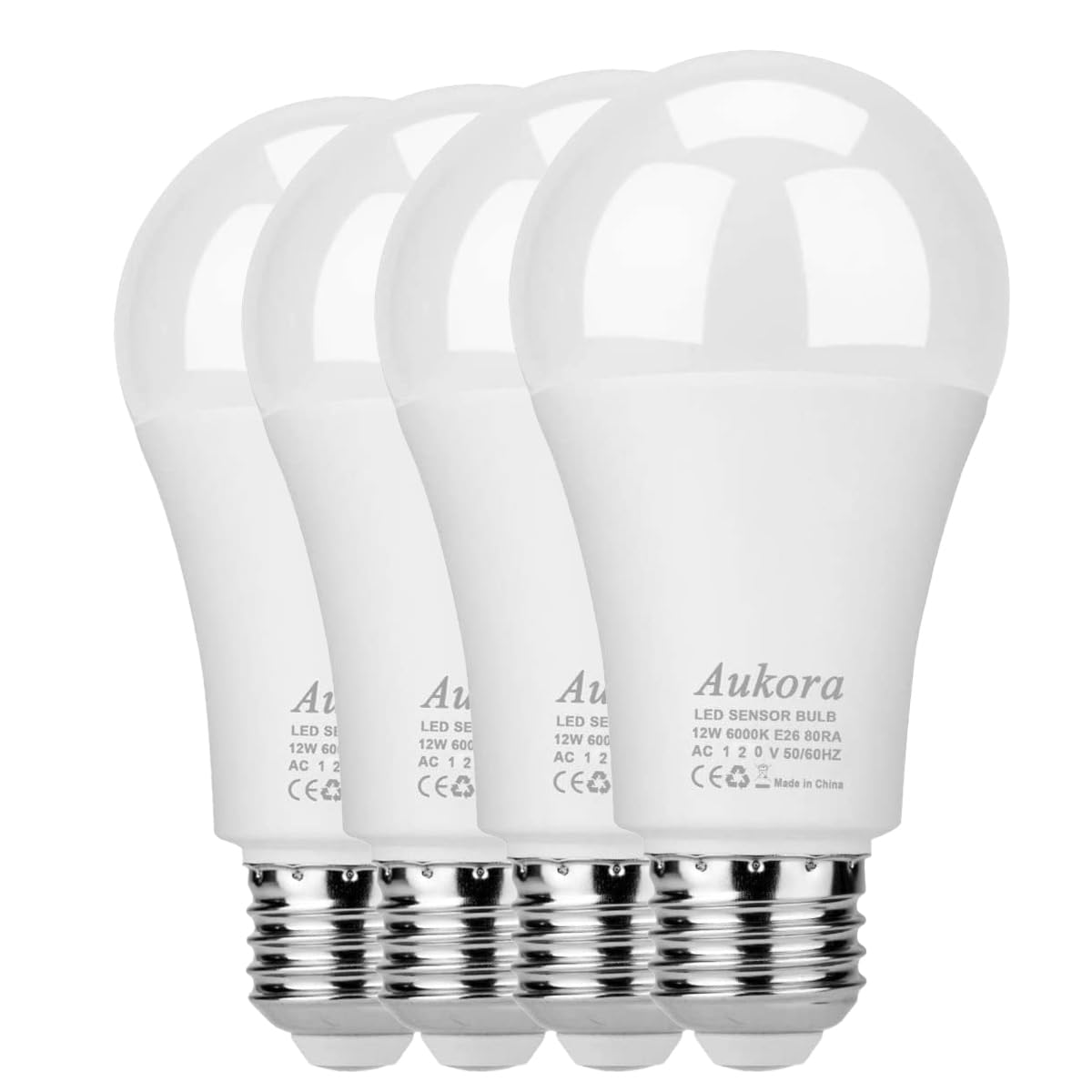 Aukora Led Dusk to Dawn Light Bulb 4 Pack, 12W (100-Watt Equivalent 1000lm) Smart Sensor Light Bulbs Indoor E26/E27 6000K Daylight A19 for Porch Yard Garage Garden Patio Outdoor (Cool White)