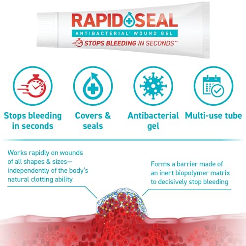 Rapid-Seal Wound Gel (2 Tubes) | Stops Bleeding in Seconds | Ideal for Cuts, Scrapes and Razor Nicks for Emergency First A...