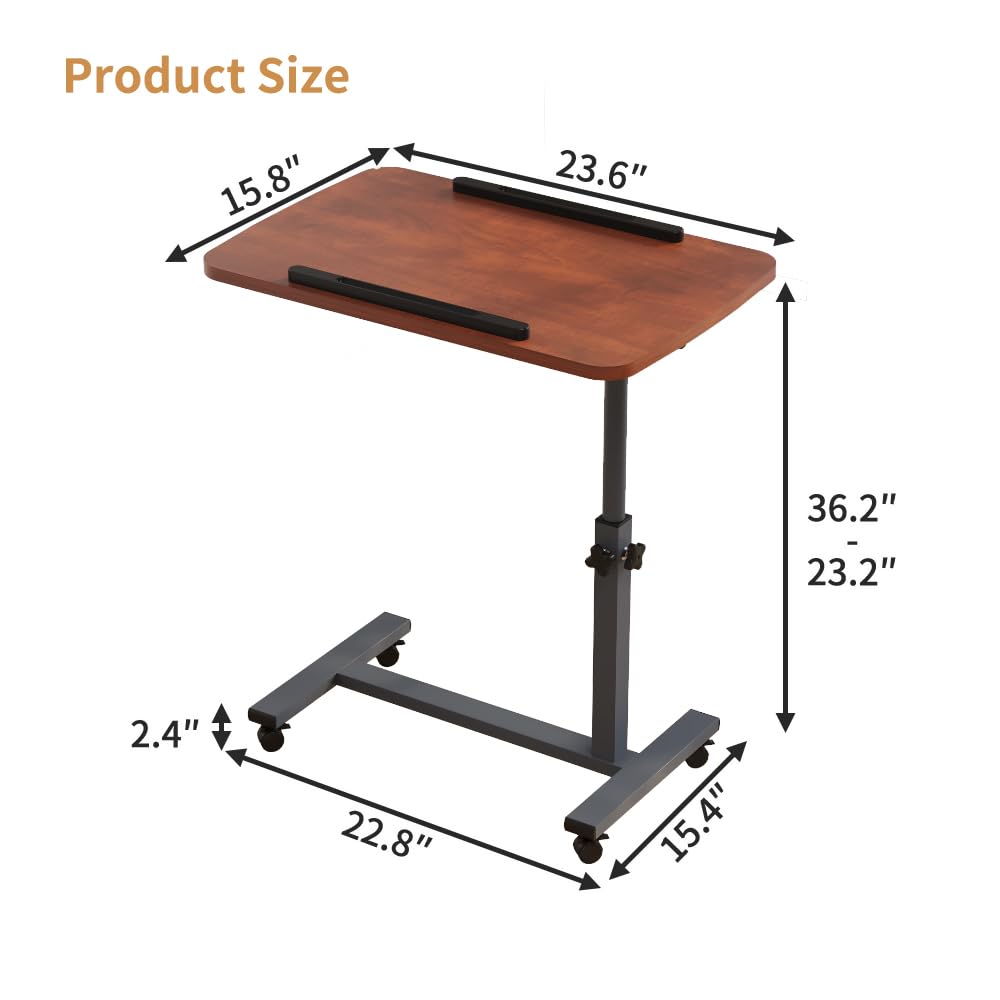 Furist Overbed Bedside Table with Wheels, Medical Hospital Bed Table, Computer Stand for Bed Side, Rolling Tray for Hospital and Home Use