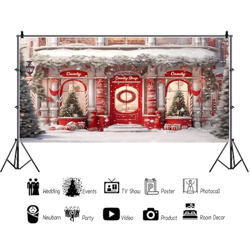 Baocicco 20x10ft Red Christmas Candy Shop Photo Backdrop Xmas Gingerbread House Banner Santa Candy Background Christmas Ba...