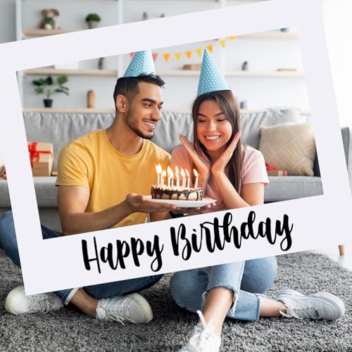 Beeveer 32 x 24 Inch Extra Large Happy Birthday Photo Booth Selfie Frame Props Picture DIY Cutouts Photo Backdrop Cardboar...