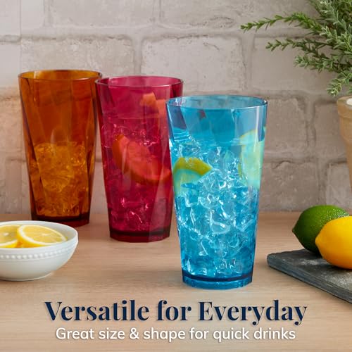 US Acrylic Optix Plastic Reusable Drinking Glasses (Set of 8) 20oz Water Cups in Jewel Tone Colors | BPA-Free Tumblers, Ma...