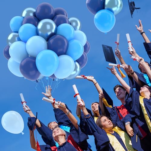 Patimate Blue Balloons Set, 50 pcs 12 inch Metallic Navy Blue, Pastel Light Blue Latex Balloons Kit for Happy Birthday Bab...