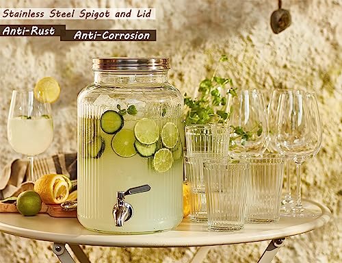 Mapeoes 1.5 Gallon Glass Drink Dispenser with Spigot, Large Glass Juice Beverage Water Jar for Party and Summer Fridge, Wi...