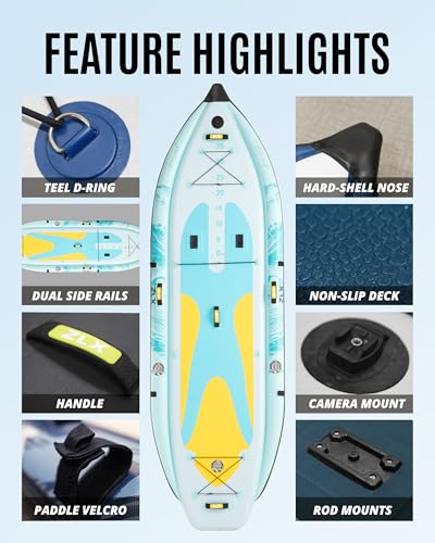 ZLX 11'6''x42'' Extra Wide Inflatable Fishing Paddle Board for Adults- Stable Non-Slip Deck Pad, Dual Reinforced Sides & Q...