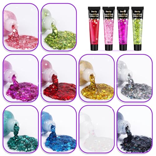 10 Colors Body Glitter,Face Glitter Makeup for Kids Women,Sparkly Chunky Hair Glitter for Eye Lip Hair Nails,Mardi Gras Gl...