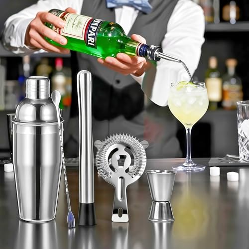 Cocktail Shaker Set Bartender Kit,Professional Bar Set, Martini Shaker, Jigger, Strainer, Mixer Spoon, Muddler, Liquor Pou...