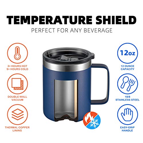 ALOUFEA 12oz Stainless Steel Insulated Coffee Mug with Handle, Double Wall Vacuum Travel Mug, Tumbler Cup with Sliding Li...
