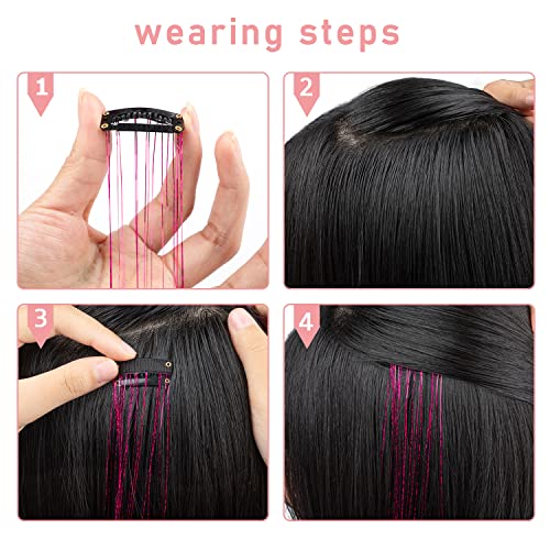 Hair Tinsel 12Pcs Clip in Rainbow Hair Accessories 20.5 Inch Fairy Hair Tinsel Kit for Women Girls Kids Glitter Extensions...