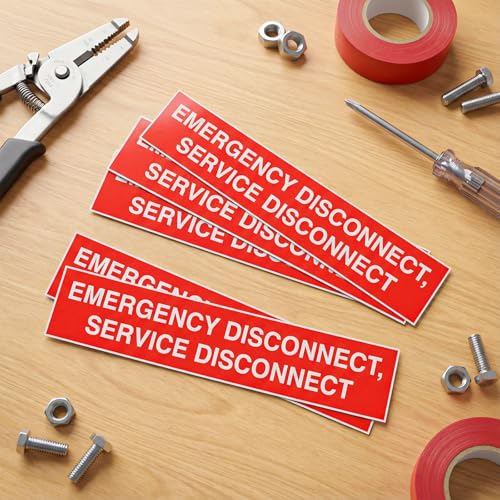 YooNotee 5 Pcs NEC Compliant Emergency Disconnect Sticker, 1-3/4 x 9 Inch Vinyl Emergency Service Shut off Sign Notice Dan...
