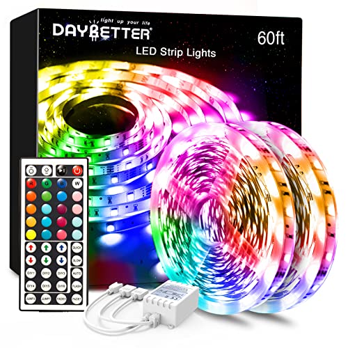 DAYBETTER Led Lights Color Changing Led Strip Lights with Remote Controller 60 ft, 2 Rolls of 30 ft Led Lighting for Bedro...