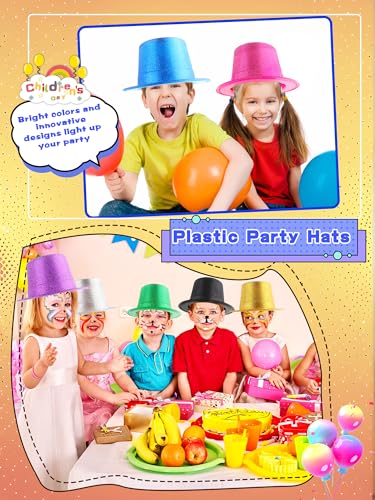 SGBETTER 24 Pack Neon Top Hats Glitter Plastic Top Hat Colorful Magician Hat Bright Party Hats for Adult Kids Photo Booth ...