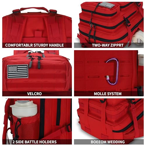 W WINTMING Sparklekle Military Tactical Backpack 45L 3 Day Assault Pack Waterproof Molle Hiking Rucksack for Men&Women (Red)