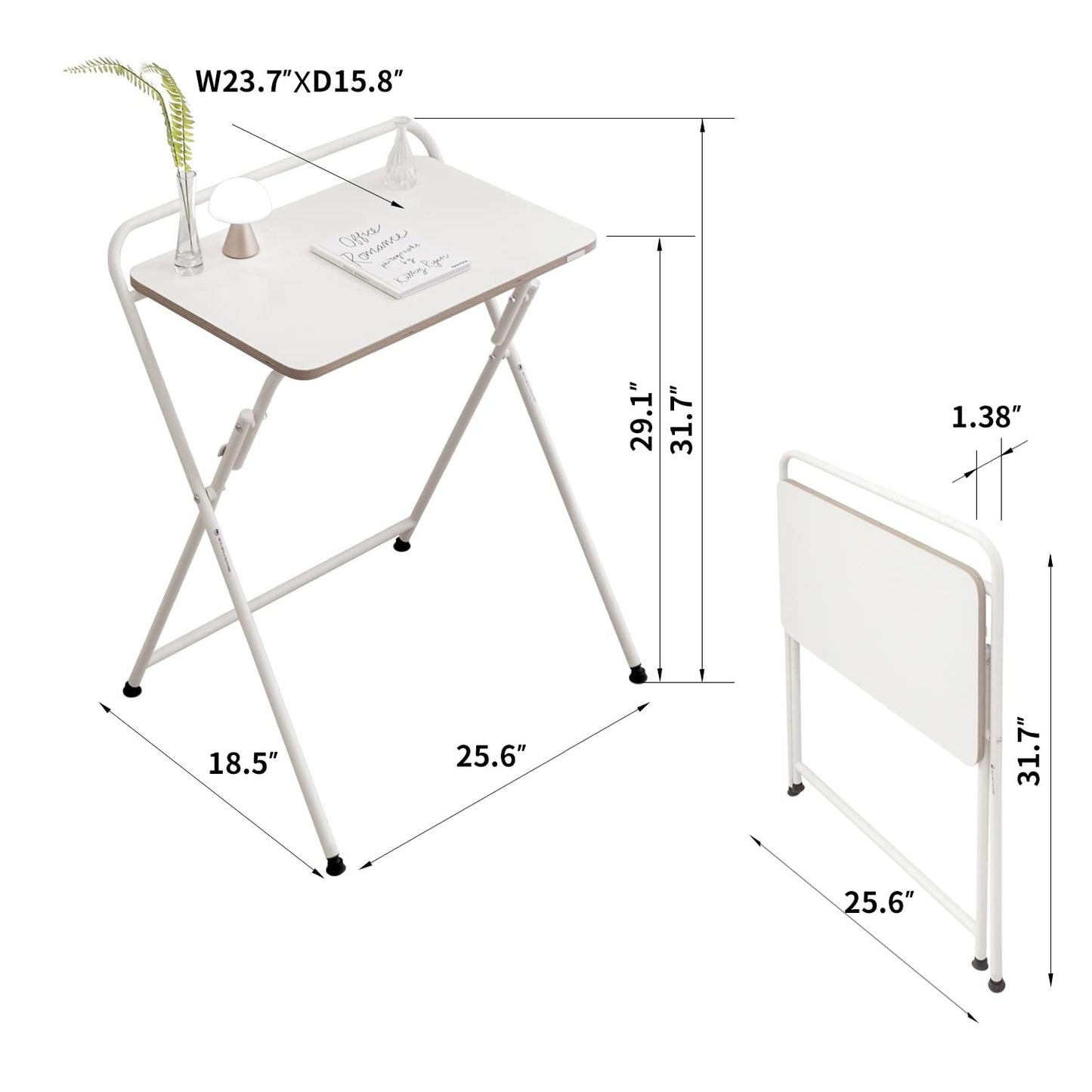 SOFSYS Modern Folding Desk for Small Space, Computer Gaming, Writing, Student and Home Office Organization, Industrial Metal Frame with Premium Desktop Surfaces, White/White