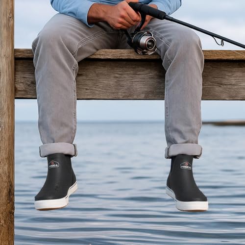 HISEA Men's Deck Boots Ankle Rain Boots Waterproof Rubber Saltwater Fishing Boot for Sailing