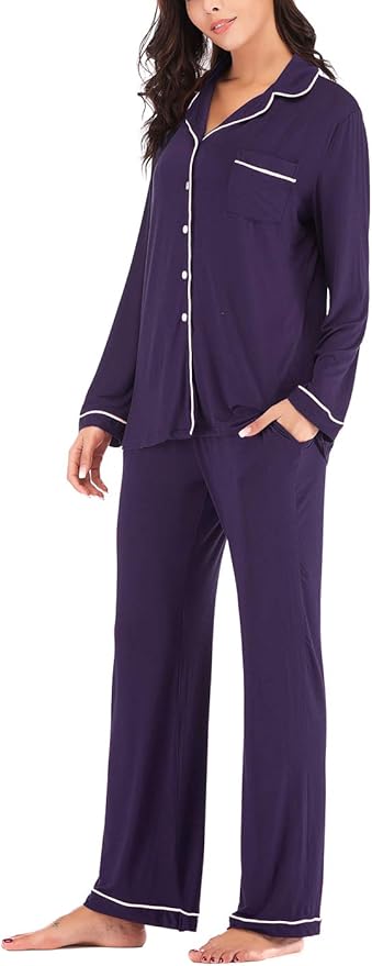Aamikast Women's Pajama Sets Long Sleeve Button Down Sleepwear Nightwear Soft Pjs Lounge Sets