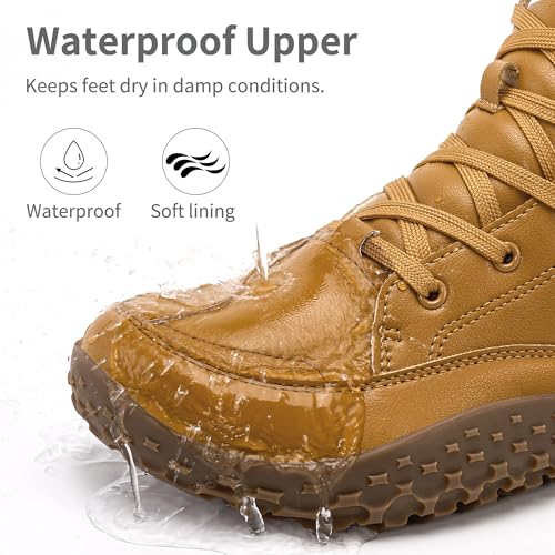 HARENCE Mens Wide Toe Barefoot Boots with Zero Drop Sole for Outdoor Camping Hiking Walking Non-Slip Waterproof