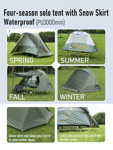 iClimb Ultralight 4 Season Solo Tent Waterproof with Snow Skirt Rainfly, Ground/Off The Ground Tent for Backpacking Campin...