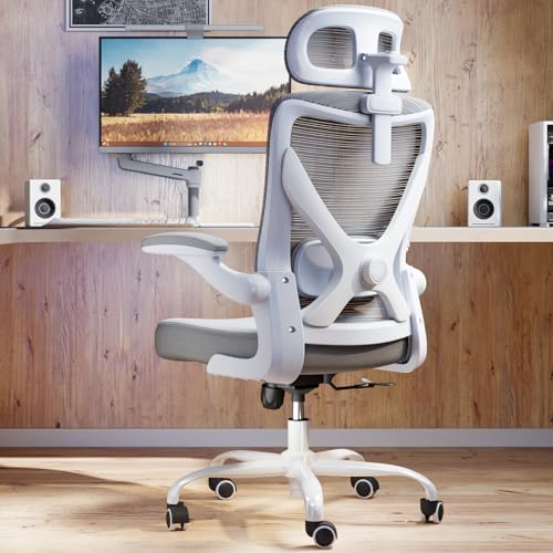 Ergonomic Office Chair: White Computer Desk Chair Comfy Gaming Chair for Adults - Office Chair with Lumbar Support & Headr...