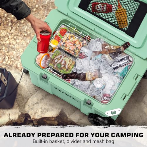 55 Quart Cooler with Wheels, Ice Chests Portable Camping Cooler Holds Ice up to 6 Days, Leak-Proof Outdoor Insulated Coole...