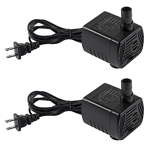 2Pcs 3W Mini Submersible Water Pump 50GPH Small Fountain Pump for Aquarium Fish Tank Fountain Hydroponics Water Feature, I...
