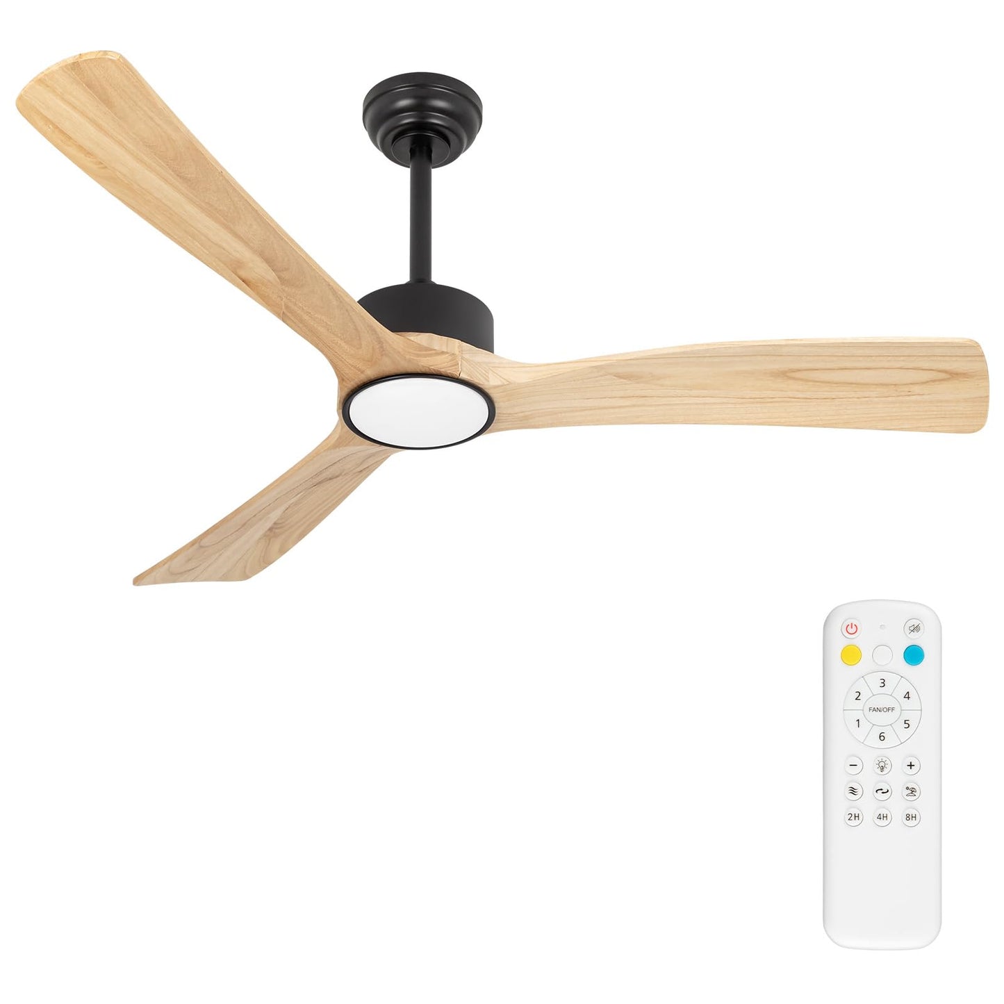 iTni 52inch Ceiling Fan with Lights,Downroad Ceiling Fans with Remote Control,3 Wooden Blades,Dimmable Light,6 Speeds,Noiseless,Ceiling Fan for Bedroom,Living Room,Office,Indoor,Natural Wood Grain