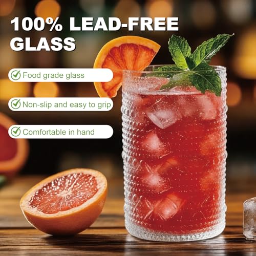 JYlanglin Hobnail Drinking Glasses Set of 8，Includes 12-ounce beer glasses and 10-ounce cocktail glasses.Kitchen Water Gla...