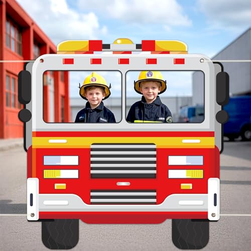 Firetruck Shaped Photo Prop Selfie Frame Party Decor 59 x 59In Large Fabric Cartoon Firefighter Photo Booth Props Fireman ...