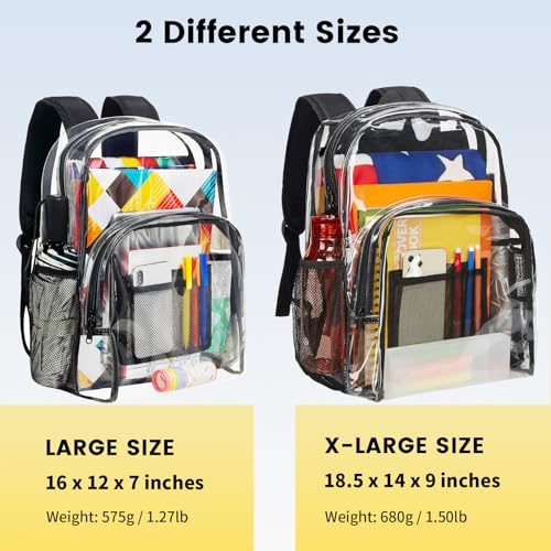 Vorspack Clear Backpack Heavy Duty PVC Transparent Backpack with Reinforced Strap Stitches & Large Capacity for College Wo...