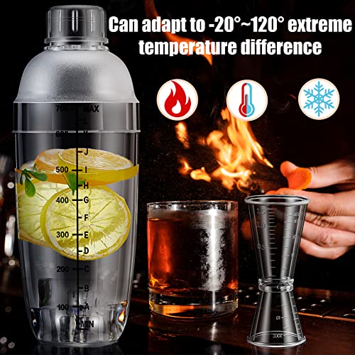 10 Pcs Plastic Cocktail Shaker Set, Including 8 Pcs 24 oz Clear Coffee Shaker Drink Mixer with Measurements 2 Double Measu...