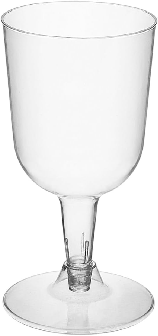 Party Essentials Disposable Hard Plastic Two Pieces Wine Glasses, 20-Count, 7-Ounce, Clear
