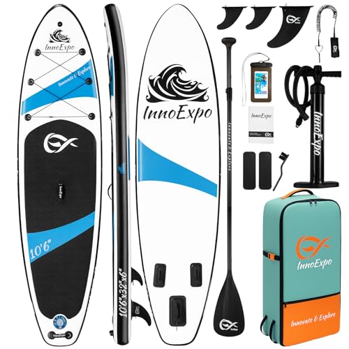 InnoExpo Inflatable Stand Up Paddle Boards with Premium Accessories, Wide Stable SUP Paddle Board Design, Non-Slip Comfort...