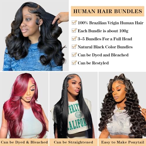 12A Body Wave Bundles Human Hair 12" 14" 16" 300g 100% Unprocessed Brazilian Virgin Hair Body Wave 3 Bundles Human Hair Weave Bundles Natural Color