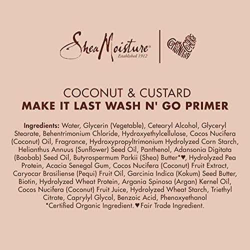 SheaMoisture Coconut Custard Curl Defining Cream - Make It Last Wash N' Go Primer, Enhancer & Detangler for Wavy & Curly Hair, Organic Shea Butter, 10.3 Oz