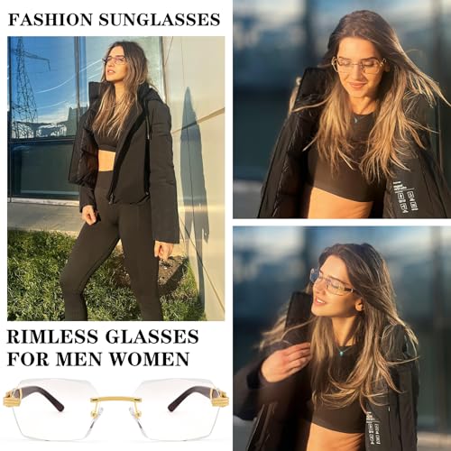 COASION Fashion Rimless Frameless Sunglasses for Women Men Y2k Retro Sun Glasses Square Tinted Glasses