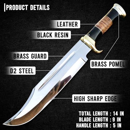 RISING CRAFTS 14" Crocodile Dundee Bowie Knife with Sheath-Hunting Knife with Sheath-Mirror Polished Survival Tactical Kni...